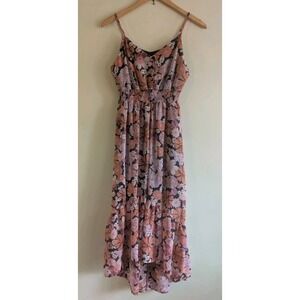 3rd + Malt Floral‎ Maxi Dress Womens Sz L Smocked Waist Spaghetti Strap